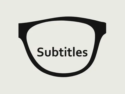 Black glasses frame icon with the word "Subtitles" inside the lens